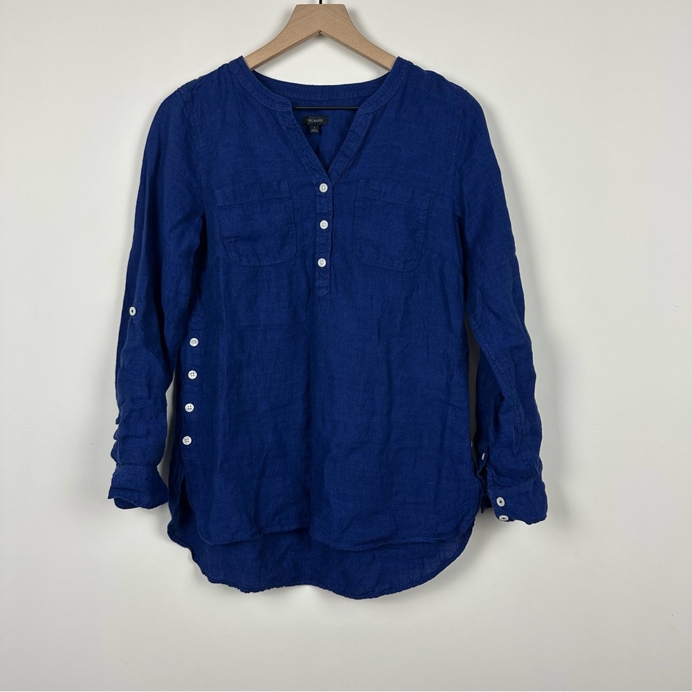 Talbots 100% Linen Royal Blue Tunic Blouse, S